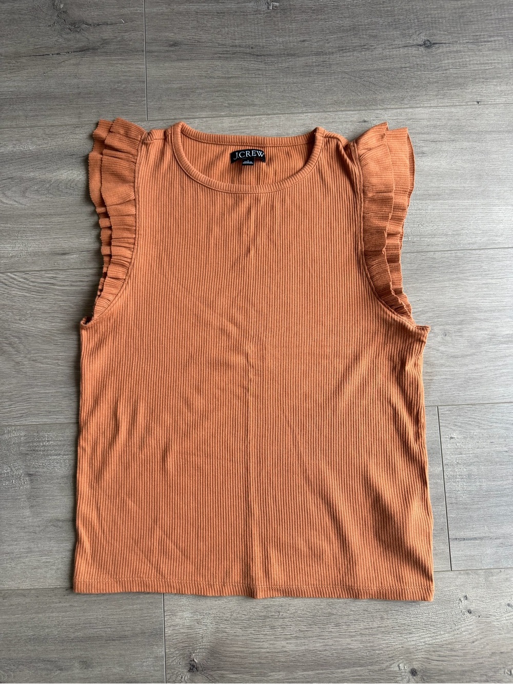 J. Crew Vintage rib ruffle-sleeve shirt - rust orange - size large
